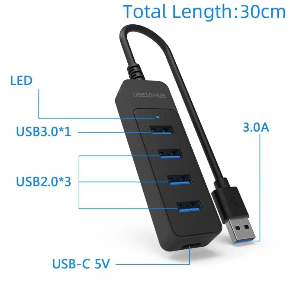 4 Port USB 3.0 Hub Expansion Dock High Speed USB 3.0 Splitter with Type C Port Multifunctional USB Power Adapter Splitter