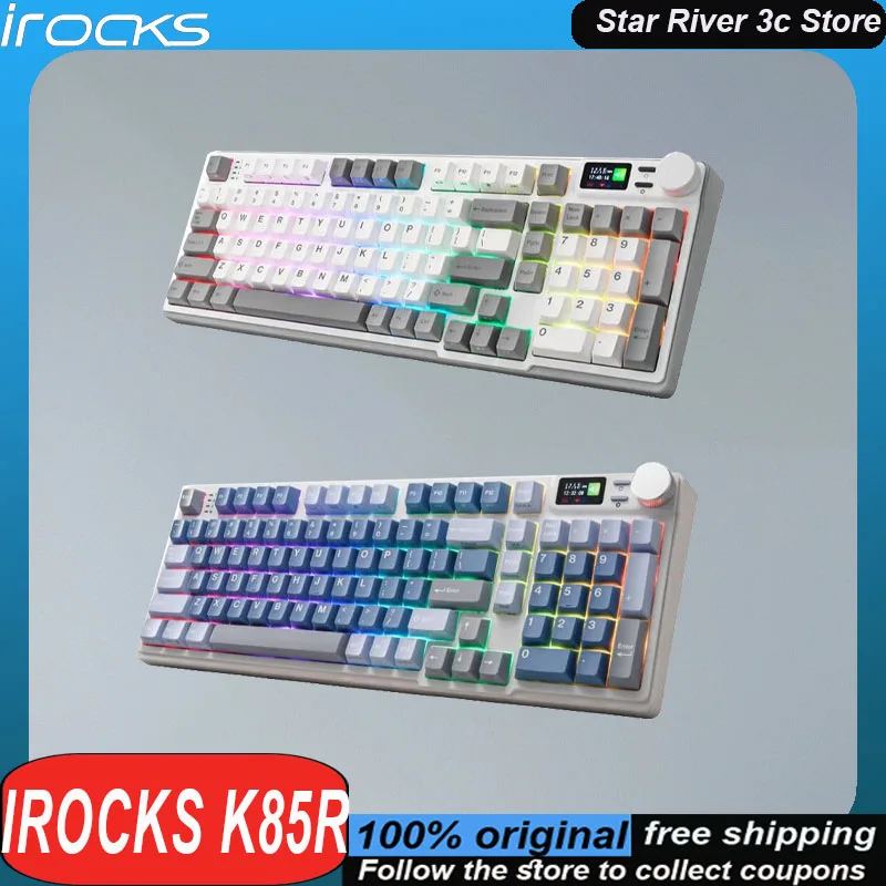 Irocks k85r teclado mecânico sem fio tri modo liga de alumínio botão multifuncional plugue quente rgb teclado para jogos personalizado