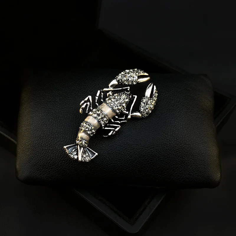 

868 Exquisite Vintage Lobster Brooch Shrimp Pins Women's Suit Neckline Corsage Men Badge Rhinestone Jewelry Clothes Accessories