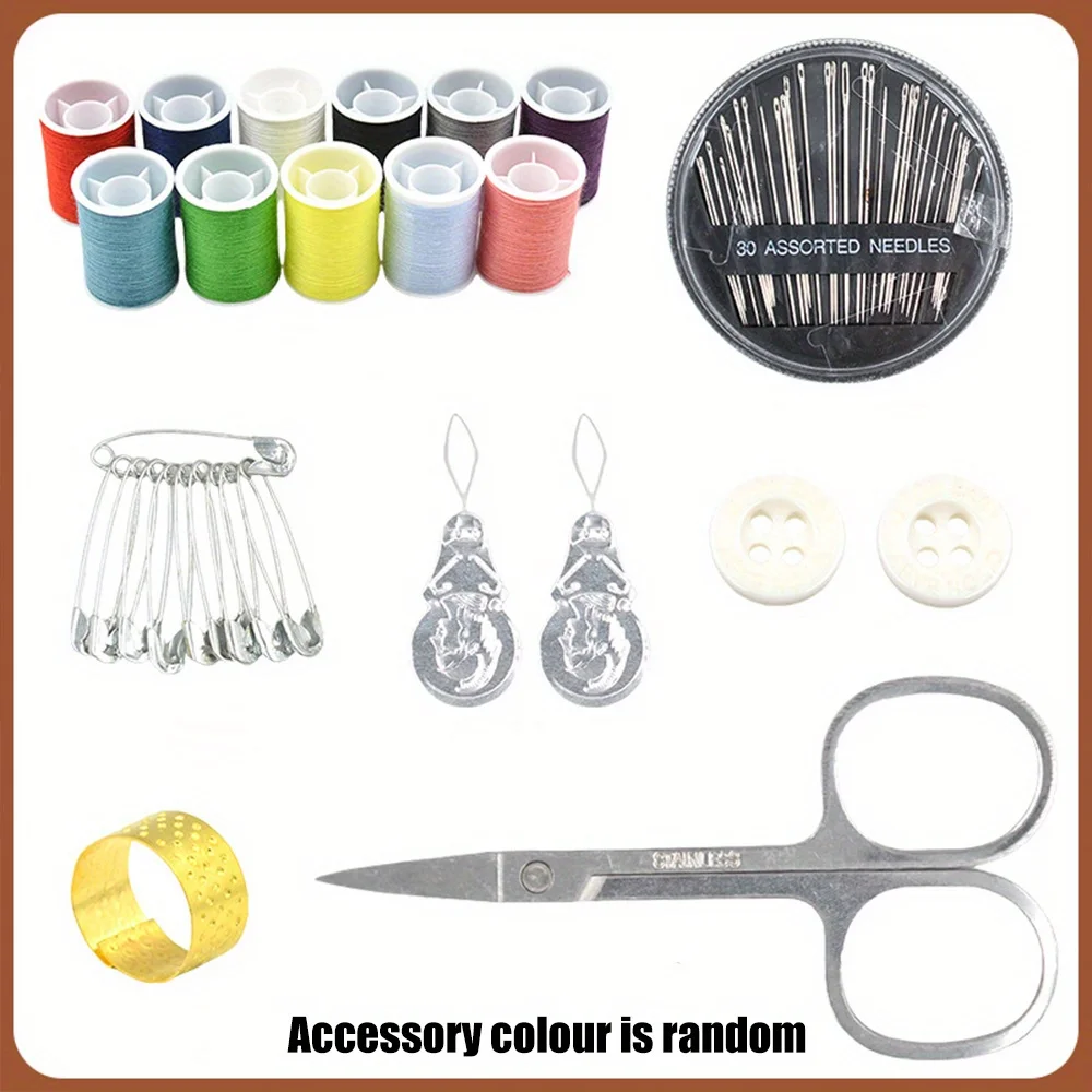 Sewing Kit Portable Vintage Sewing Kit Travel Sewing Kit with Case 12 Threads Scissors Needles Thimble Pins for DIY Home Repair view 2