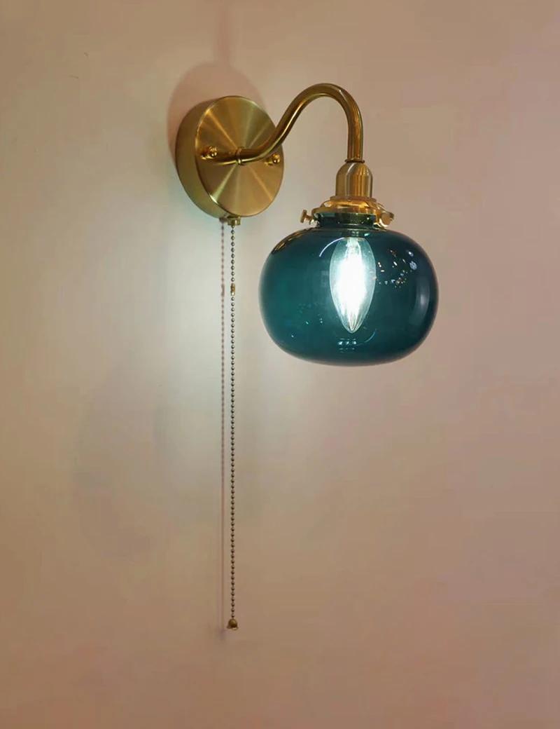 Postmodern Interior Wall Lights with Switch Blue Green Brown Clear Glass Decor Wall Sconce Lamp Lighting for Bedroom Living Room