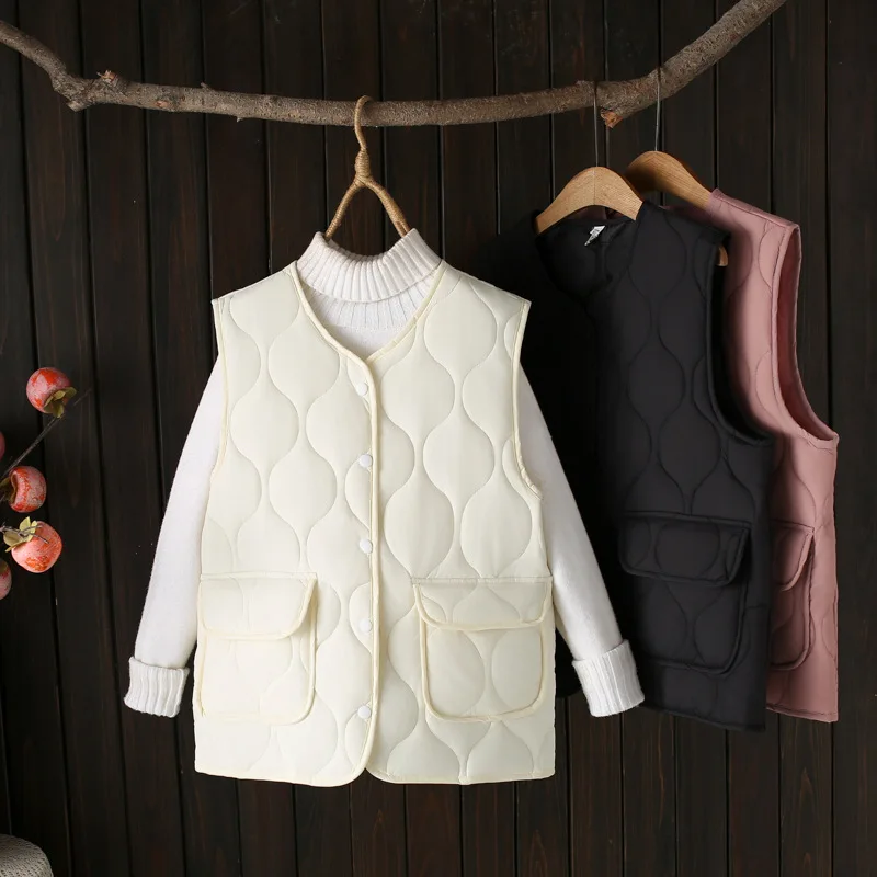 XL XXL Women Parka Autumn Winter New Loose Thin Gourd Shaped Quilted cotton-padded Sleeveless Vest 5211