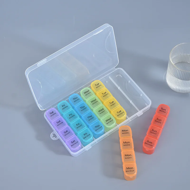 Seven days a week 28 grid medicine box drug dispenser plastic storage box partition portable medicine box transparent storage