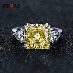 OEVAS 100% 925 Sterling Silver Sparkling 10*10mm Square Pink White Yellow High Carbon Diamond Wedding Rings Women Fine Jewelry