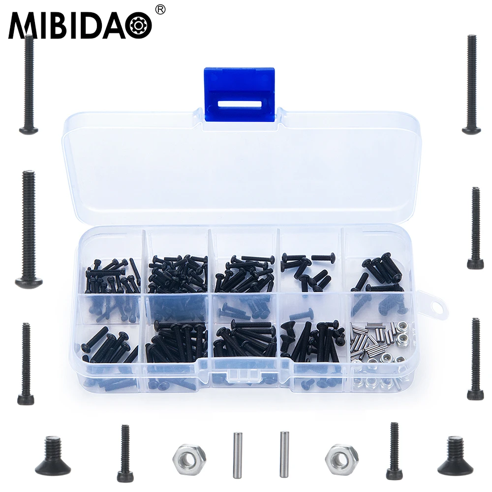 MIBIDAO M1.5 M2 M2.5 Screw Bolt Nut Assortment Kit Screws Pins Repair Tools Kit with Storage Box RC Car Repair Tools