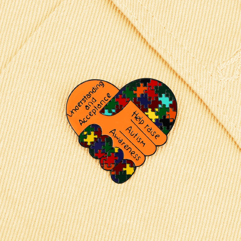 Creative Shakehand Heart Shape Enamel Pin Understanding and Acceptance Brooch Help Raise Autism Awareness Badge Jewelry Gift New