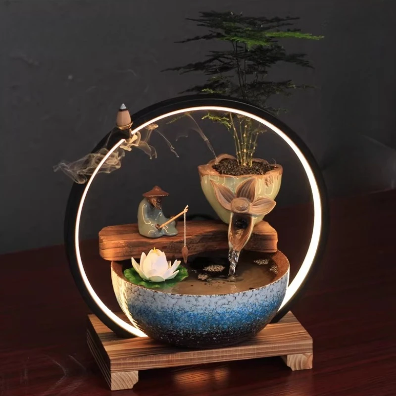 

Zen Ceramic Water Fountain Mini Desktop Waterfall Office Wealth Prosperity Feng Shui Ornaments Home Living Room Aquarium Decor