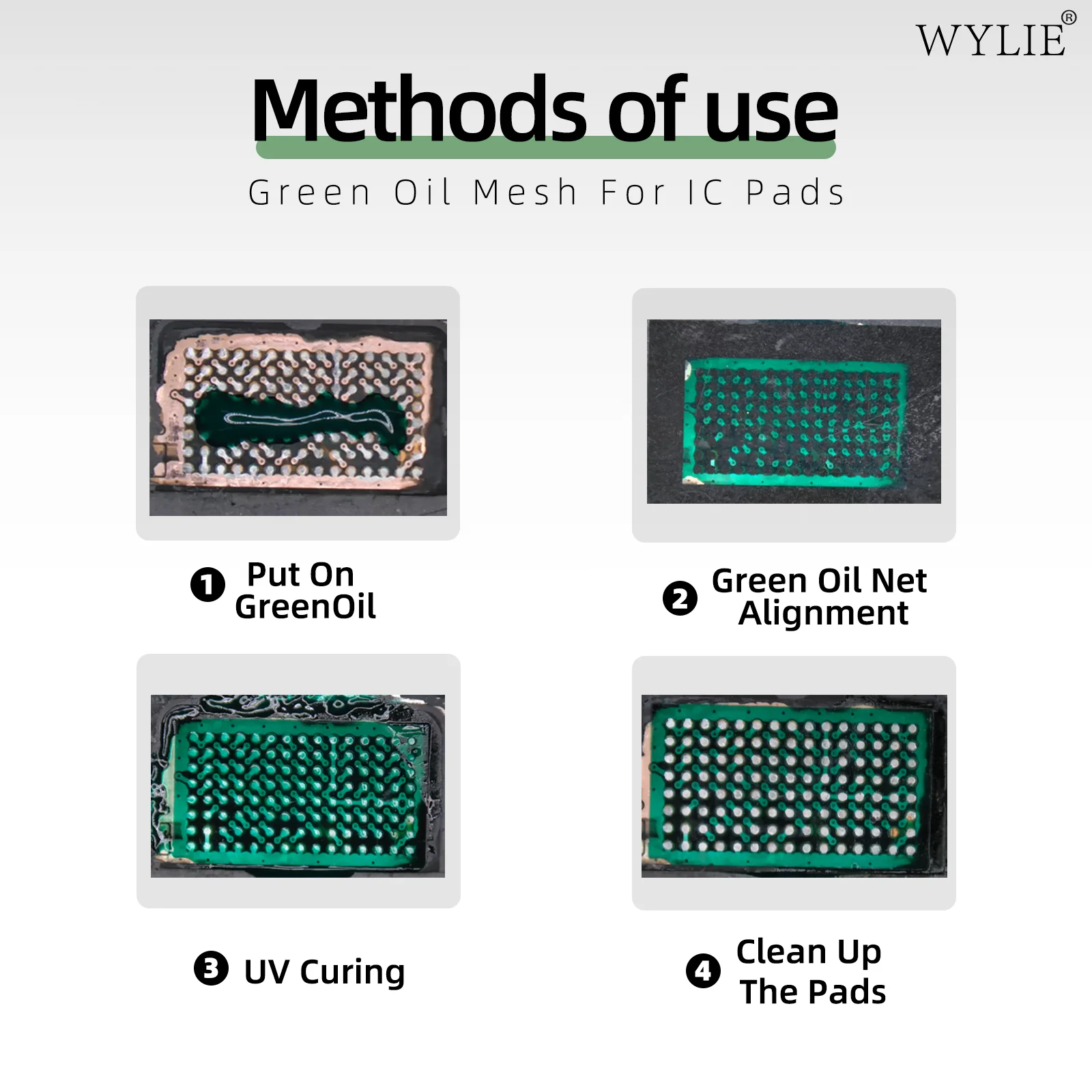 WYLIE Display IC Green Oil Net UV Solder Mask Ink BGA Reballing Stencils for iPhone 11 - 16 Pro Max Touch IC Pads Chip Steel Net