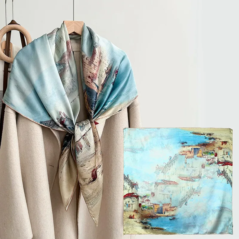 Women's Scarf 12 M Plain Satin Large Kerchief Spring and Autumn New Retro Ethnic Style Outerwear