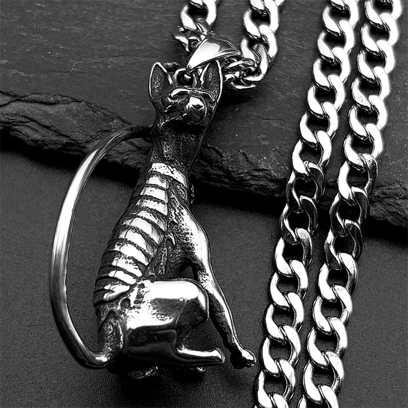 

Punk Hip Hop Ancient Egypt Buster Goddess Pendant Necklace for Women Men Stainless Steel Silver Color Hairless Cat Chain Jewelry