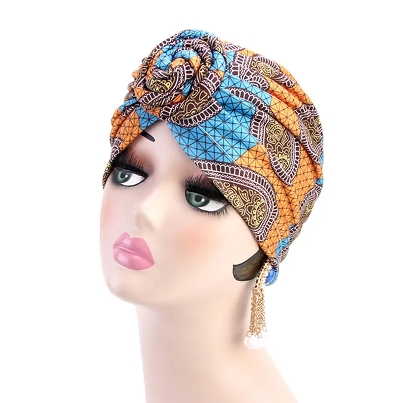 Women African Print Turban Hat Scrunchies Knot Headwrap Stretch Bandanas Party Headwear Ladies Headscarf Hair Accessories