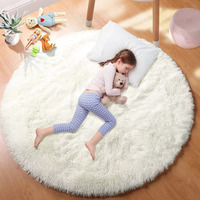 VIKAMA Ultra Soft Shaggy Round Rug Pad Fluffy White Carpet Living Room Home Decor Bedroom Kids Room Salon Thick Pile Carpet
