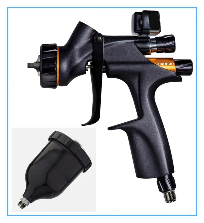 DV1 Digital HVLP Clearcoat Spray Gun 1.3mm Tip 600ml Gravity Cup Built-in Digital Pressure Gauge Fine Atomization Auto Clear Coat Varnish Painting Sprayer for Car Repair