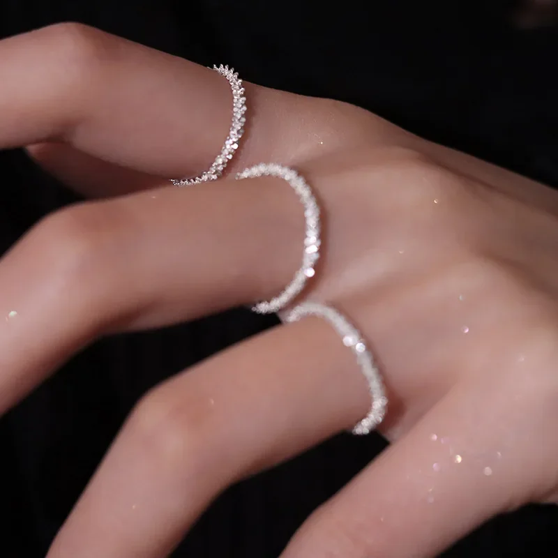 Fashion Silver Color Sparkling Ring for Women Girls Korean Simple Style Versatile Decorative Compact Index Finger Rings Jewelry