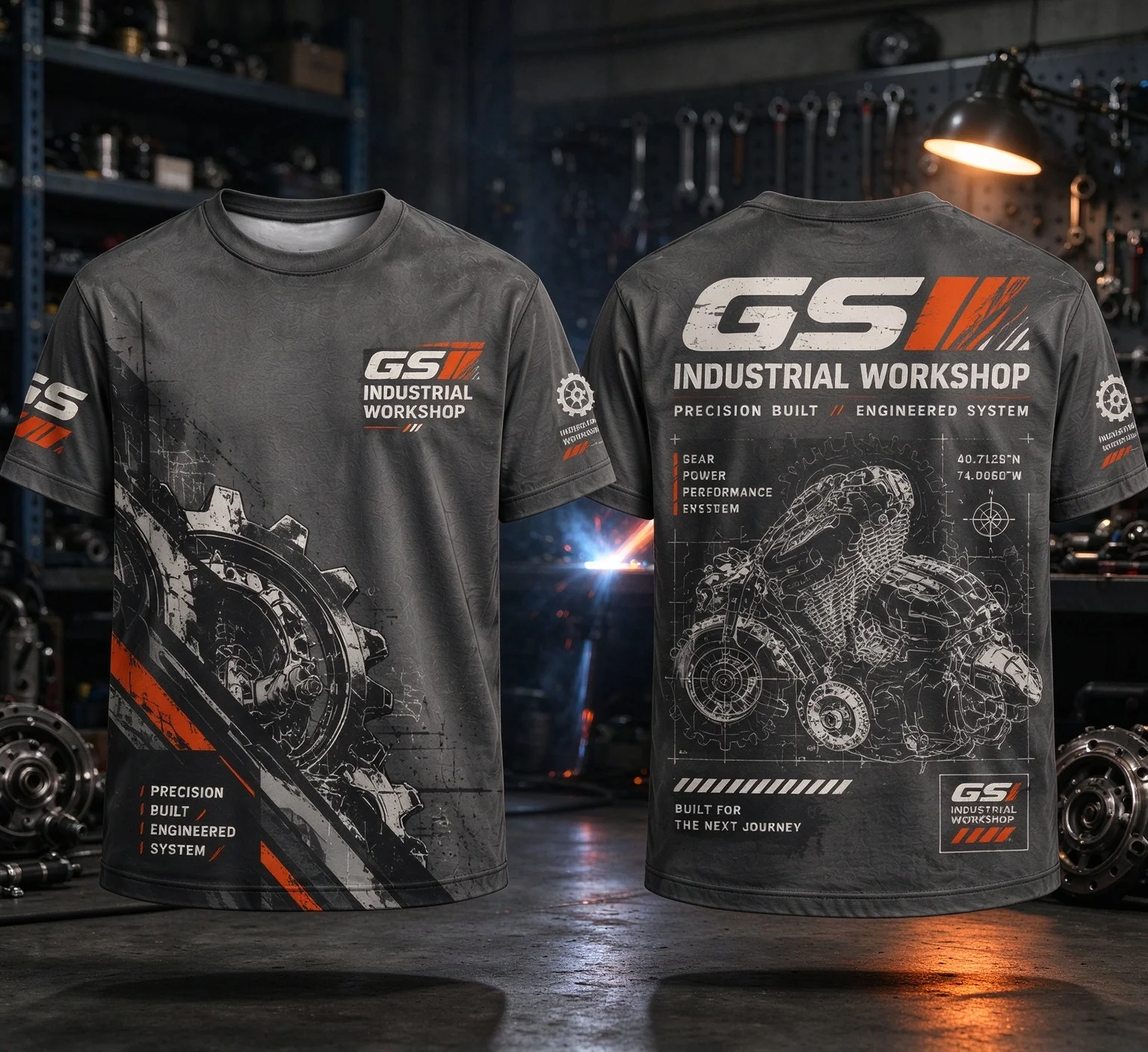GS Industrial Workshop Motorcycle T Shirt Adult Unisex Graphic Tee Mechanical Engine Garage Biker Streetwear Casual Riding Top