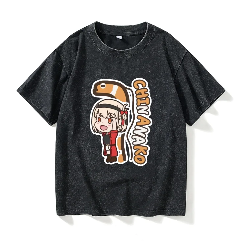 

Футболка Lycoris Recoil Anime T-shirt Sakana с коротким рукавом, белая, хлопковая, классическая, с круглым вырезом, с принтом, летняя, женская