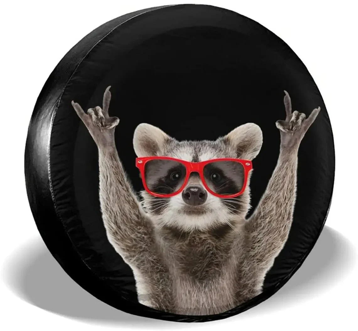 Funny Raccoons 14" 15" 16" 17" Inch Leather Spare Wheel Tire Cover Case Bag Pouch Protector Car Tyres for Jeep Hummer Accessorie