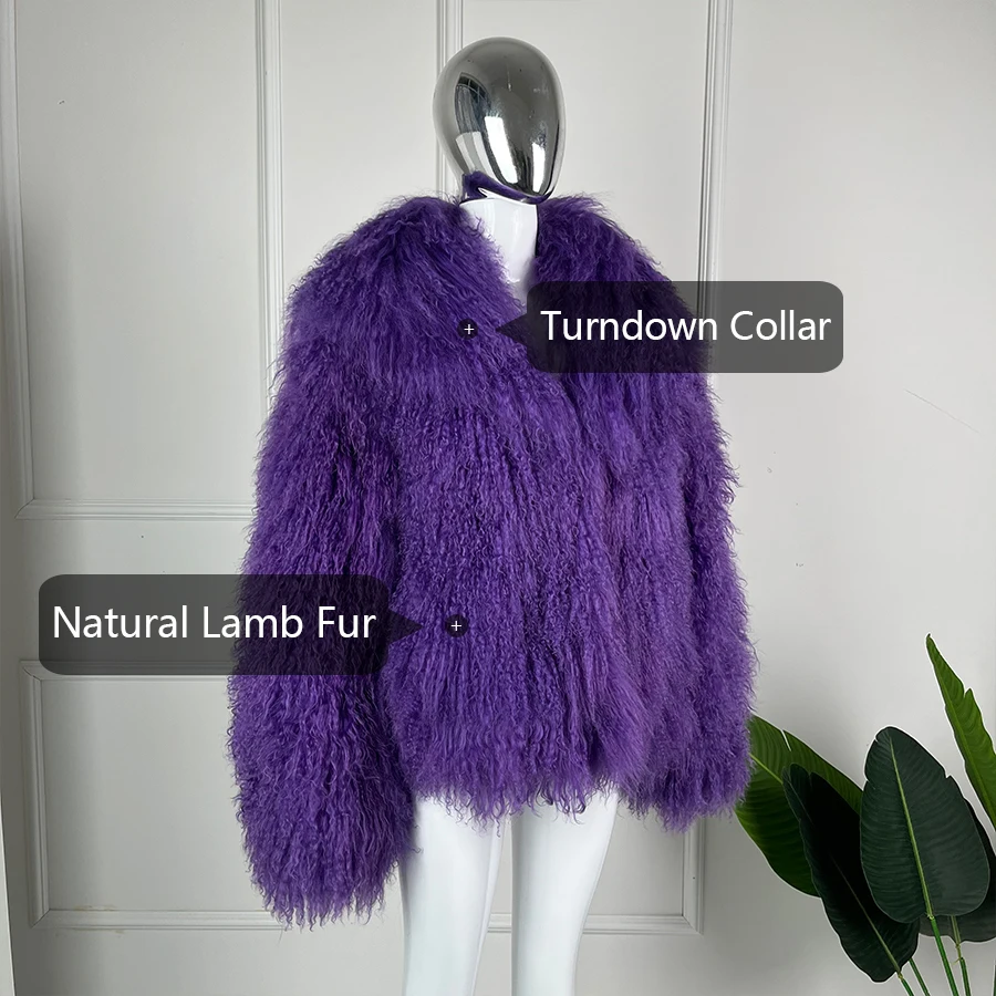 Pink Sheepskin Coats For Women Tibetan Lamb Coat Short Mongolian Coats Fashion New Real Fur Jackets