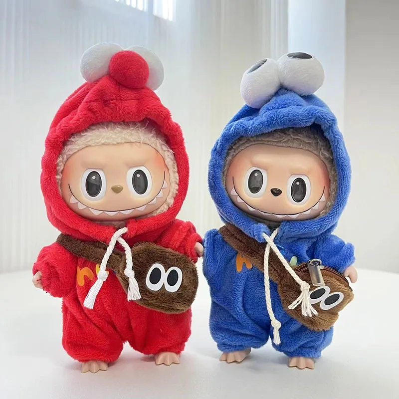 17cm Labubu Idol Doll Costume Toy 10cm Doll Crawling Clothes Pull-up Clothing Cartoon Cute Doll Crossbody Bag Gift