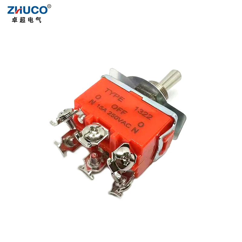 1PC 1322S 12mm Mounting Hole 15A 250VAC ON OFF ON DPDT 6 Terminal Screw Pins Self-locking Power Rocker Latching Toggle Switch