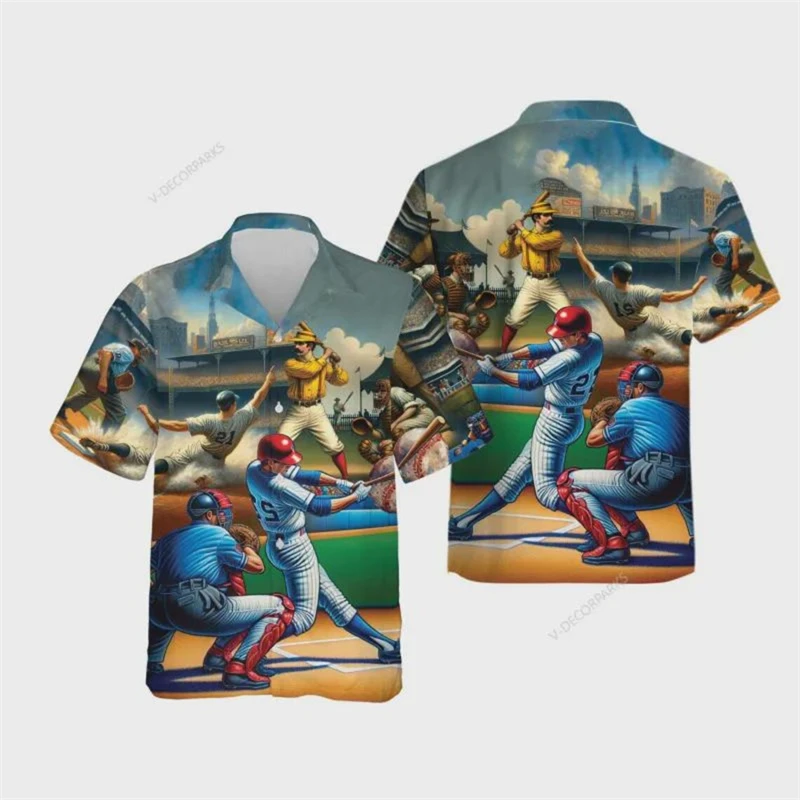 

2025 Summer Daily Casual Men Hawaiian Shirt 3d Baseball Shirt For Men Oversized Trend Hawaiian Shirts Beach Blouse Shirt Tops