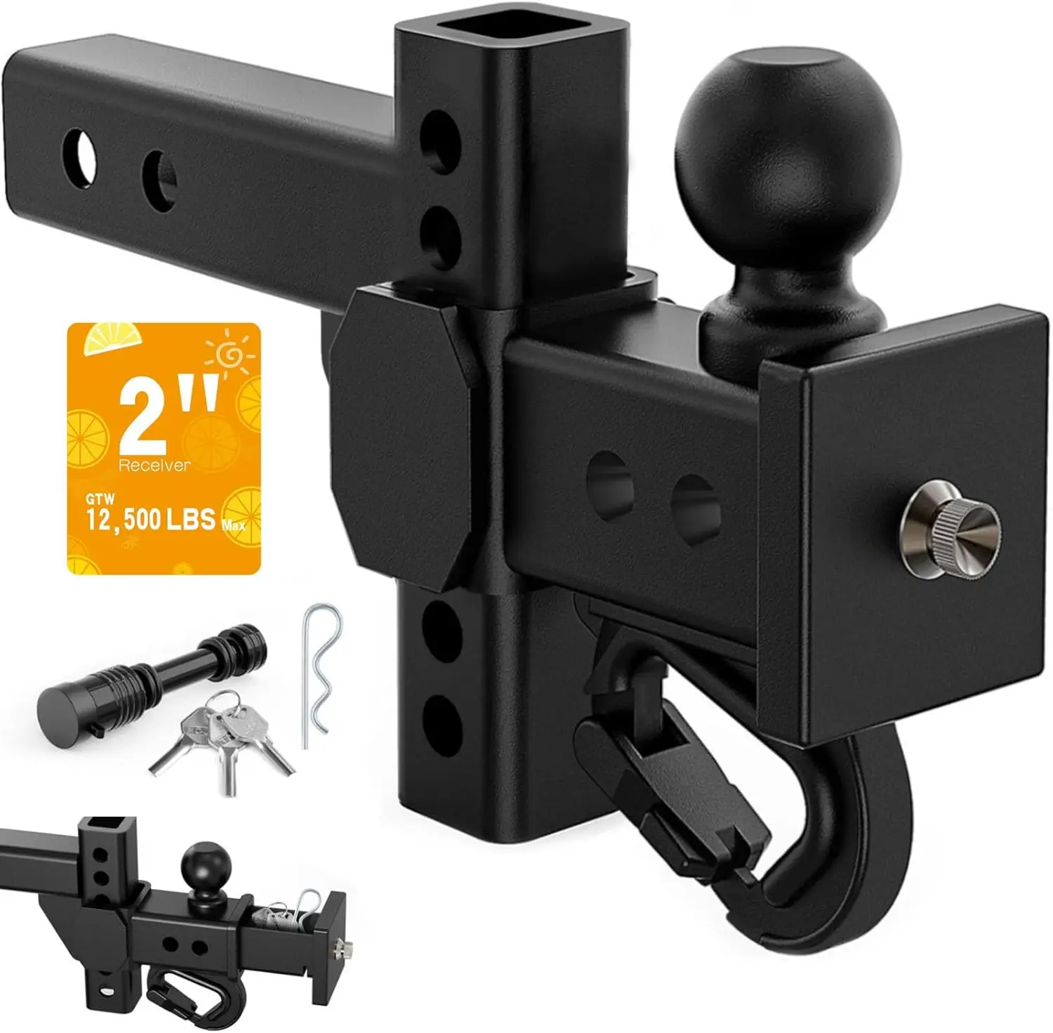 

Регулируемый сцепь подходит для 2-дюймового приемника, сцепного устройства для прицепа — 2-дюймовые буксирные шарики, сверхмощные буксирные сцепления GTW мощностью 12500 фунтов с крючком и мини-хранением.