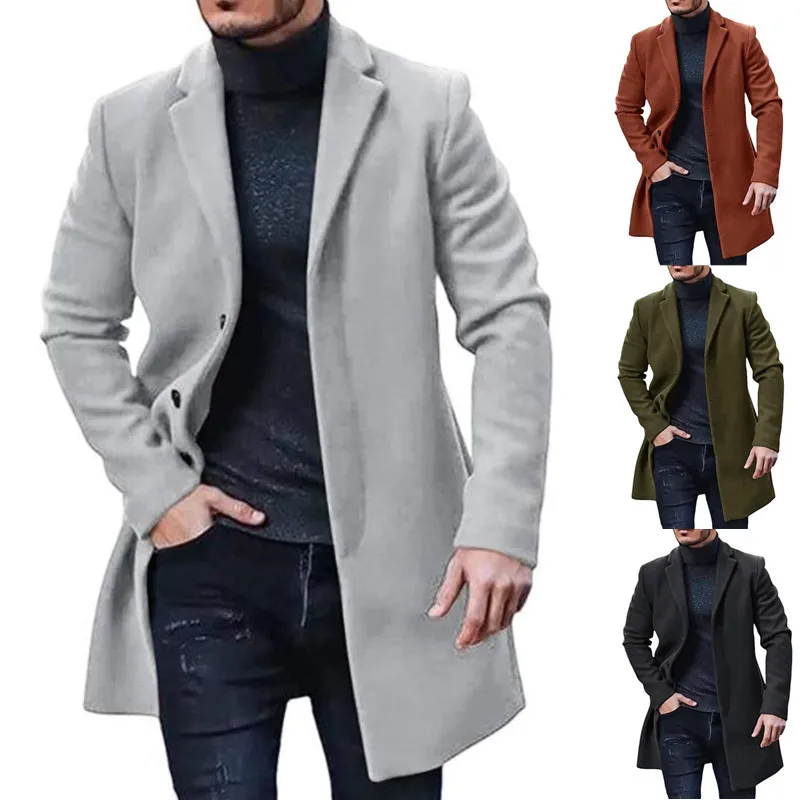 

DZ-#Men's New Woolen Casual Coat Jacket Trench Coat Woolen