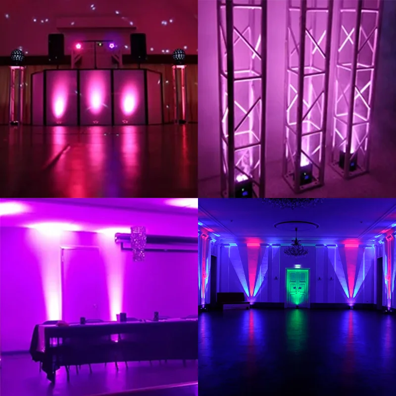 Rgbwauv levou luz de parede com controle remoto sem fio app/dmx512, luzes do palco para festa, restaurante e casamento, 6x18w