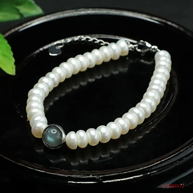 

Браслет из натурального пресноводного жемчуга, браслет из жемчуга-булочки, браслет из лунного камня