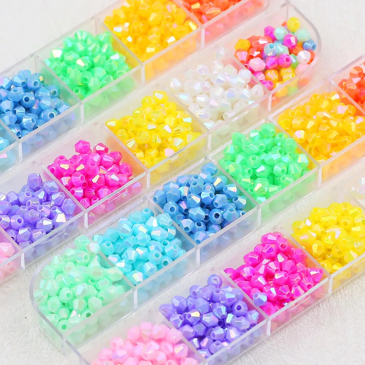 1500-500Pcs 4mm Bicone Acrylic Beads Double Cone Shape Mixed Color Spacers Loose Beads for DIY Jewelry Bracelet Making Findings