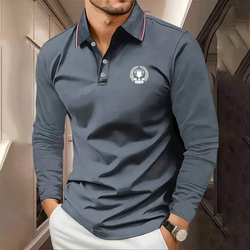 

Men's Golf Shirt Street Casual Polo Collar Classic Long Sleeve Fashion Solid Color Button Simple Spring & Fall Regular Fit polo