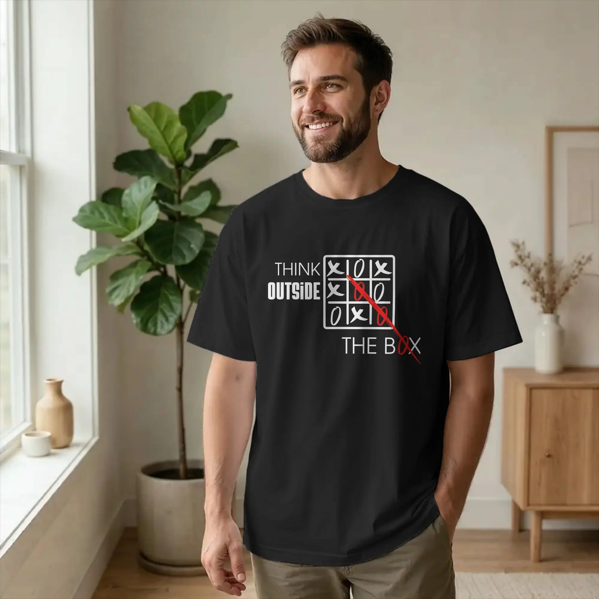 Men Women Think outside the box  T Shirt  Tic Tac Toe 100% Cotton Tops Awesome Short Sleeve Crew Neck Tee Shirt Printed T-Shirts
