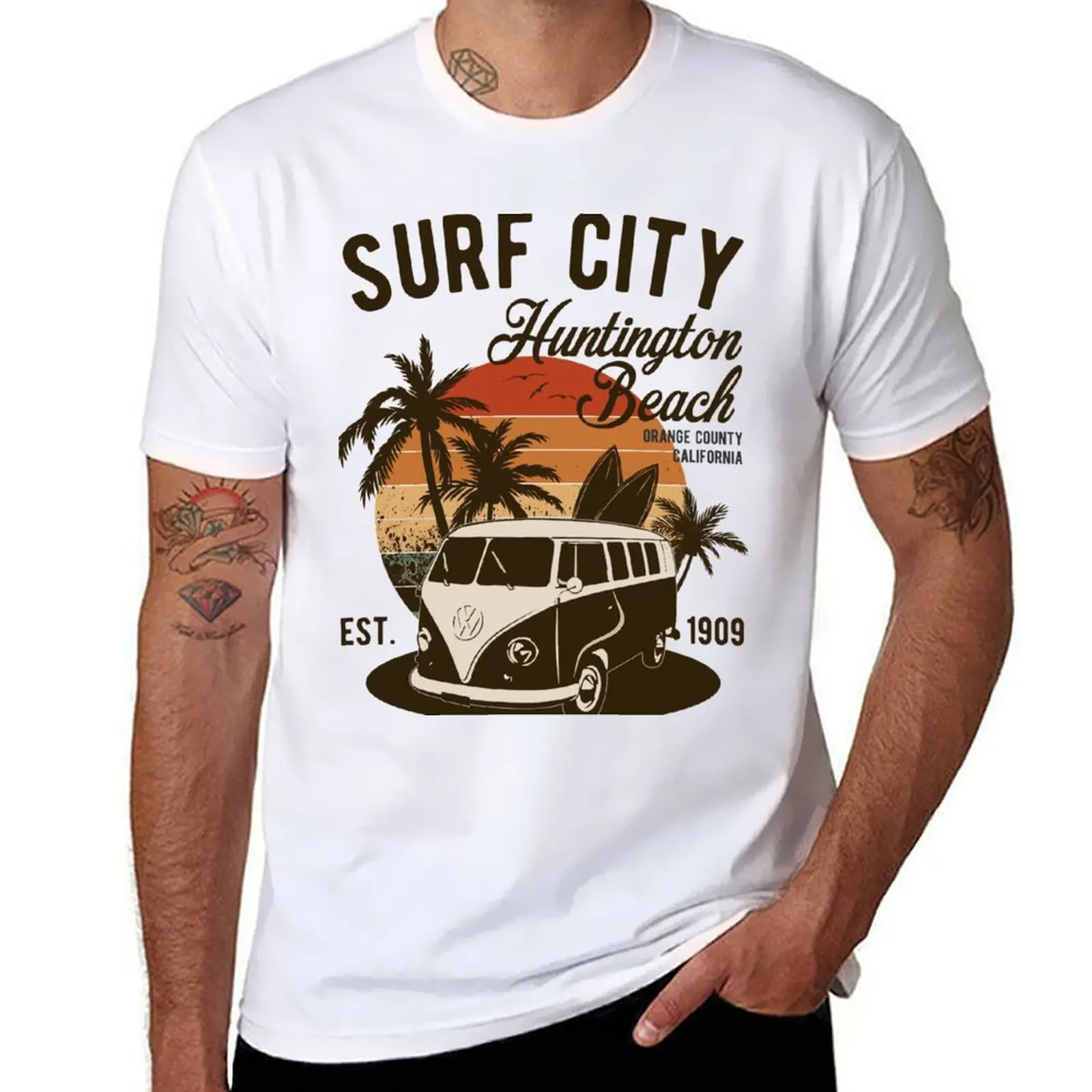 

Vintage Surf City Huntington Beach California Summer Gift T-Shirt man t shirts for men T-Shirt