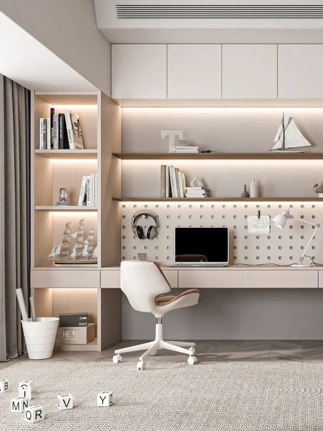

Modern Bookshelf with Closed Cabinets and Open Shelvespromote sales