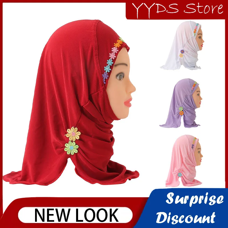 Children\'s Hat Little Girl Handmade Flower Hat Malay Gauze Headscarf Islamic Muhammad Prayer Hat 2 To 6 Years Old