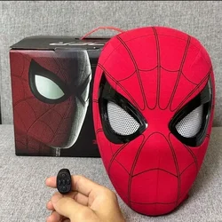 Tusz do rzęs Spiderman maska nakrycie głowy Cosplay ruchome oczy elektroniczna maska Spider Man 1:1 zdalnie sterowana elastyczne zabawki dla dorosłych dzieci prezent