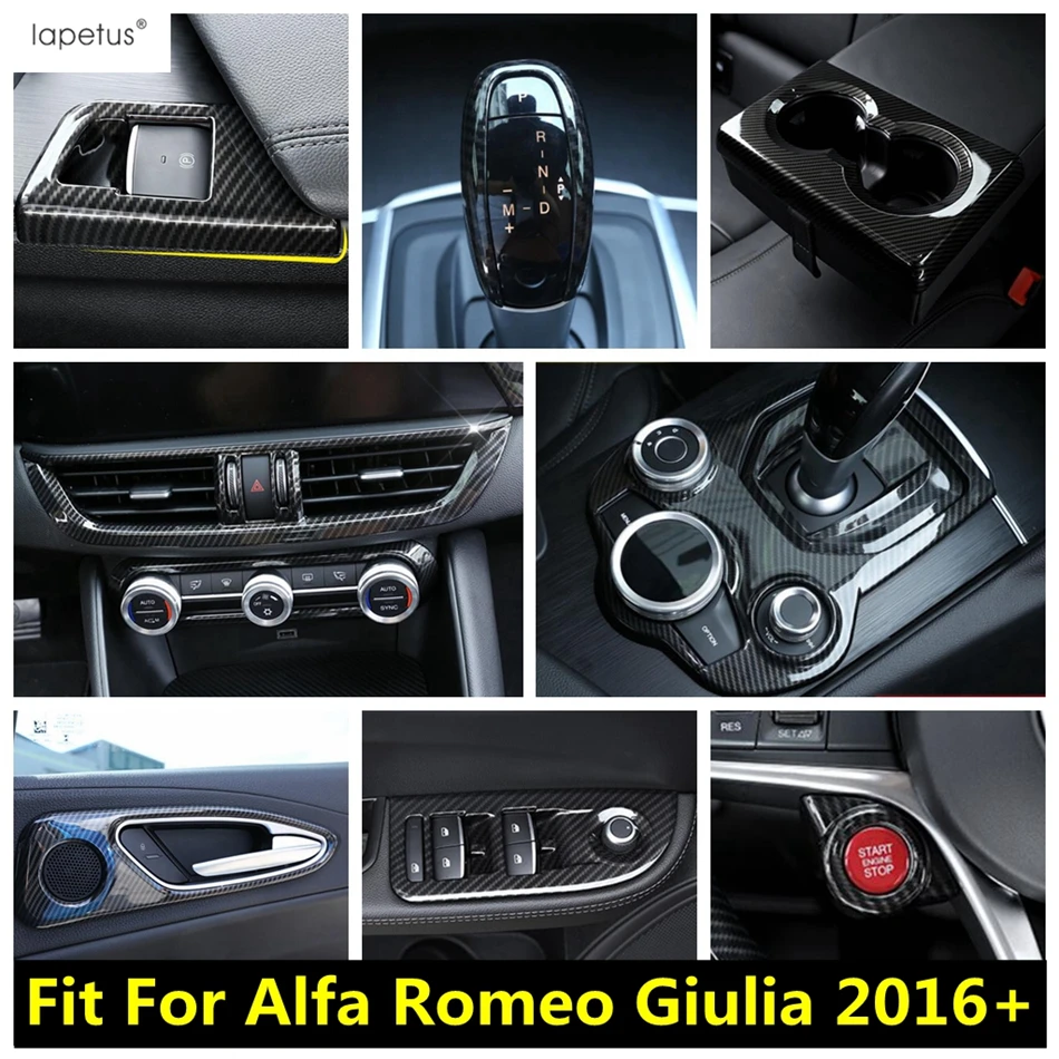 

AC Air Vent Water Cup Holder Gear Head Handle Bowl Cover Trim Carbon Fiber Accessories Interior For Alfa Romeo Giulia 2016 -2020