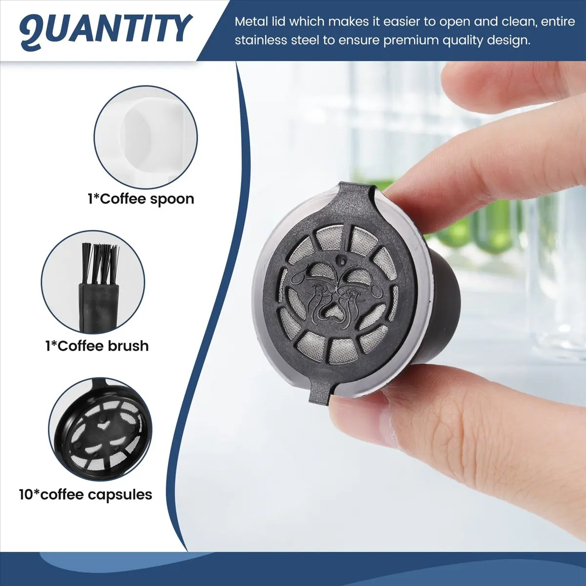 CLIM 10 Pcs Filtros de Cápsula de Café Recarregáveis Reutilizáveis para com Colher Escova Acessórios de Cozinha Filtro de Café Preto