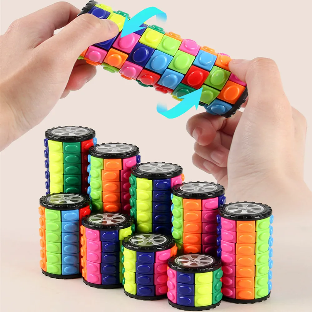 Torre mágica 3D con forma de maíz en forma de cubo: desarrollar la inteligencia con juguete de descompresión de cubo, rompecabezas cilíndrico DIY