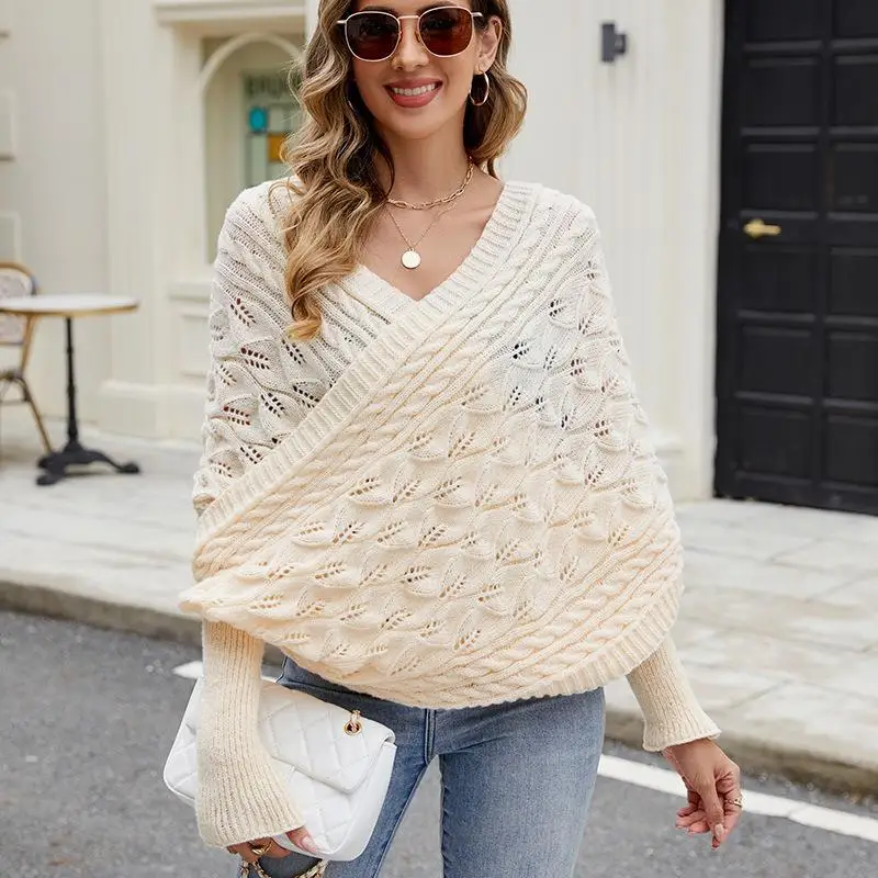 

Повседневная вязаная шило, внешний свитер Batwing Sve Long Sve, женская модная трансграничная одежда, футболка из ацетатного волокна 00%