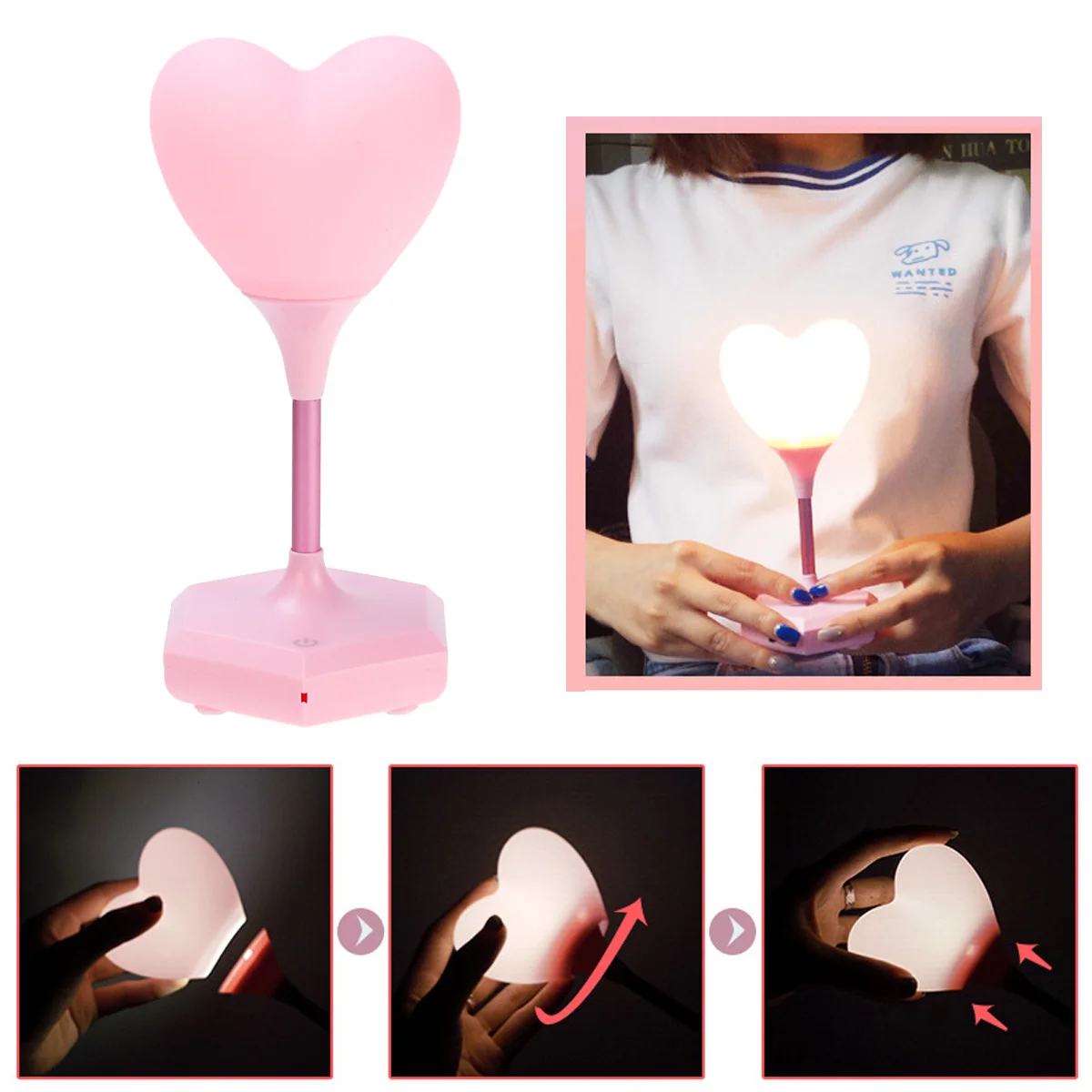

Love Heart Night Light Led Lamp Touch-Sensitive 800Mah Usb Charging -Protection Romantic Lighting Decor Pink