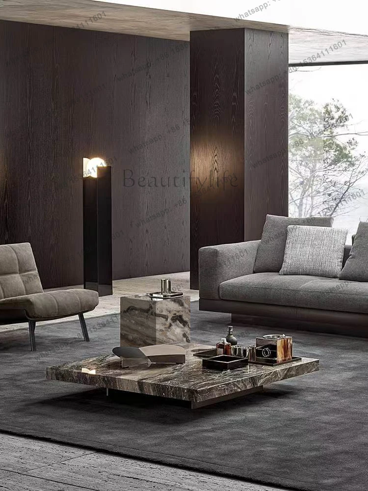 

Квадратный журнальный столик из итальянского натурального мрамора, комбинированный домашний светильник в скандинавском стиле, роскошь