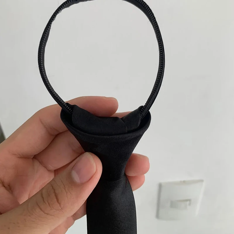 New Unisex Black Simple Clip on Tie Men's and Women's JK Tie Zipper Collar Solid Color Fashion Tie Academic Style Lazy Style