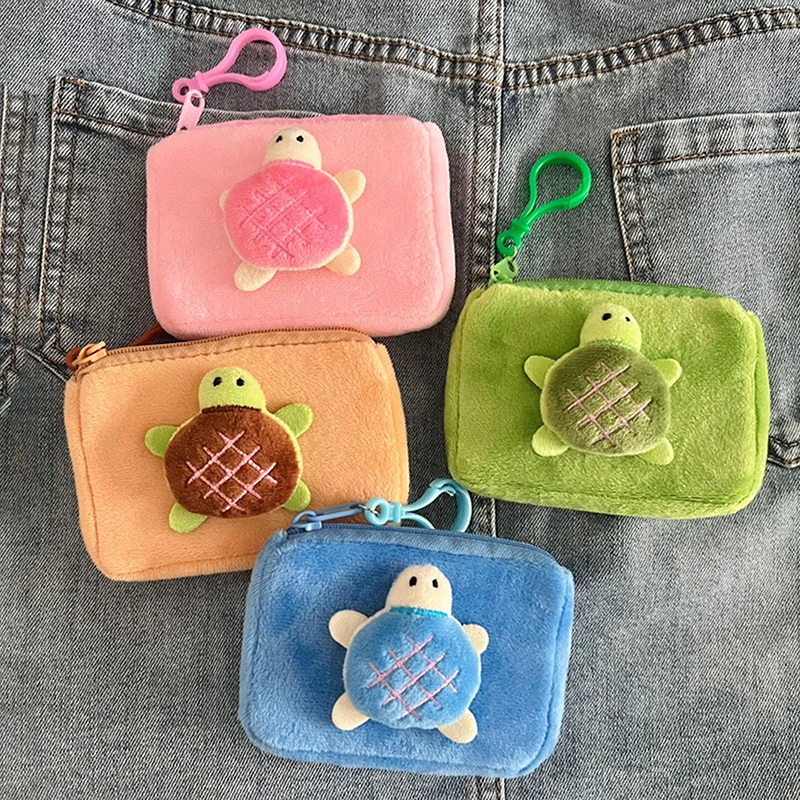 Plush Turtle Coin Money Bag Earphone Organizer Bag Mini Wallet Purse Student Backpack Pendant Plush Keychain Gift Ornament