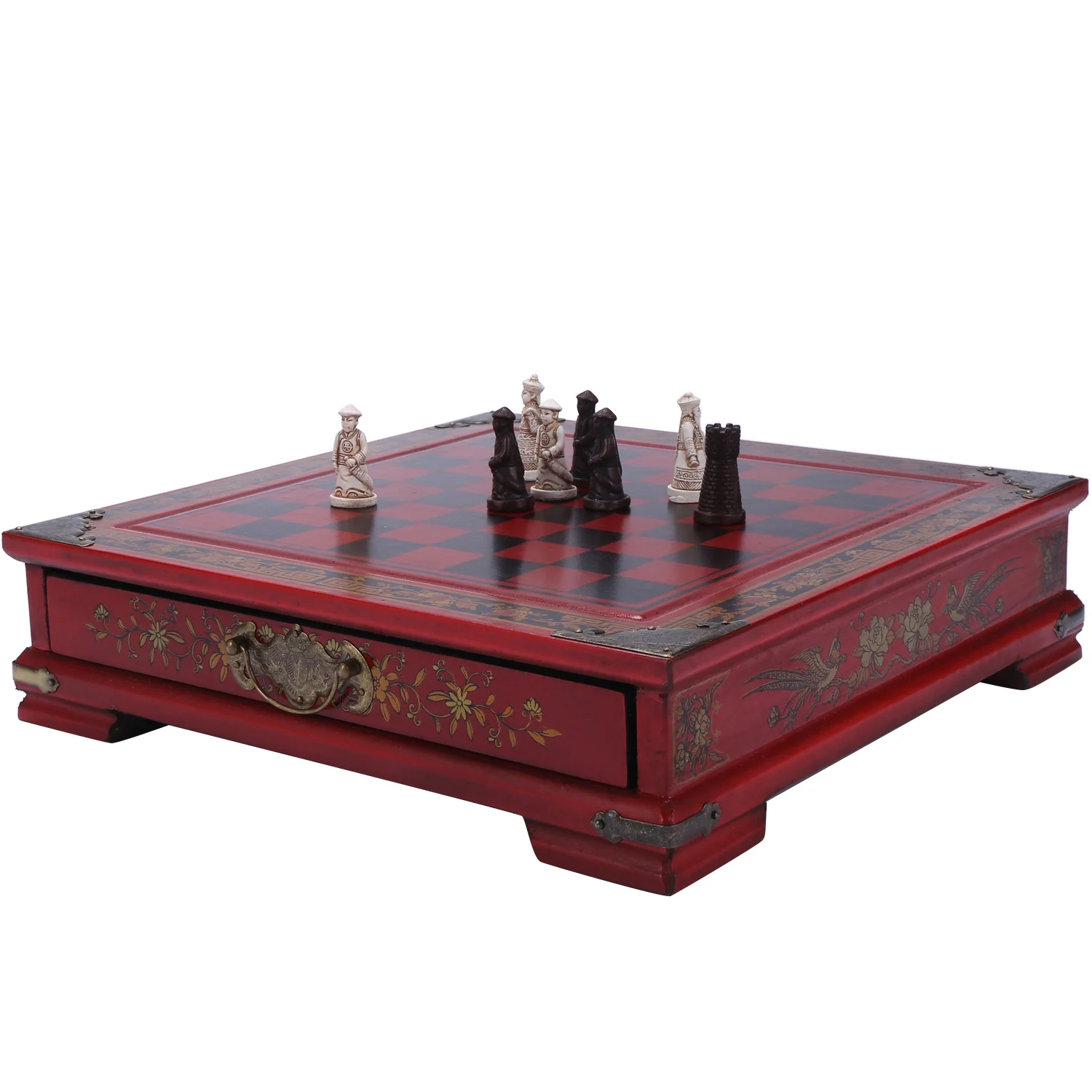 

32Pcs Set Wooden Table Chess Chinese Chess Games Resin Vintage Collectibles