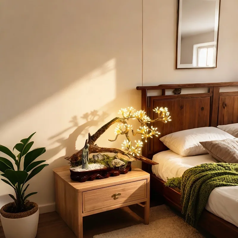 Zen landscape root carving table lamp ornament, home soft decoration boutique business hotel