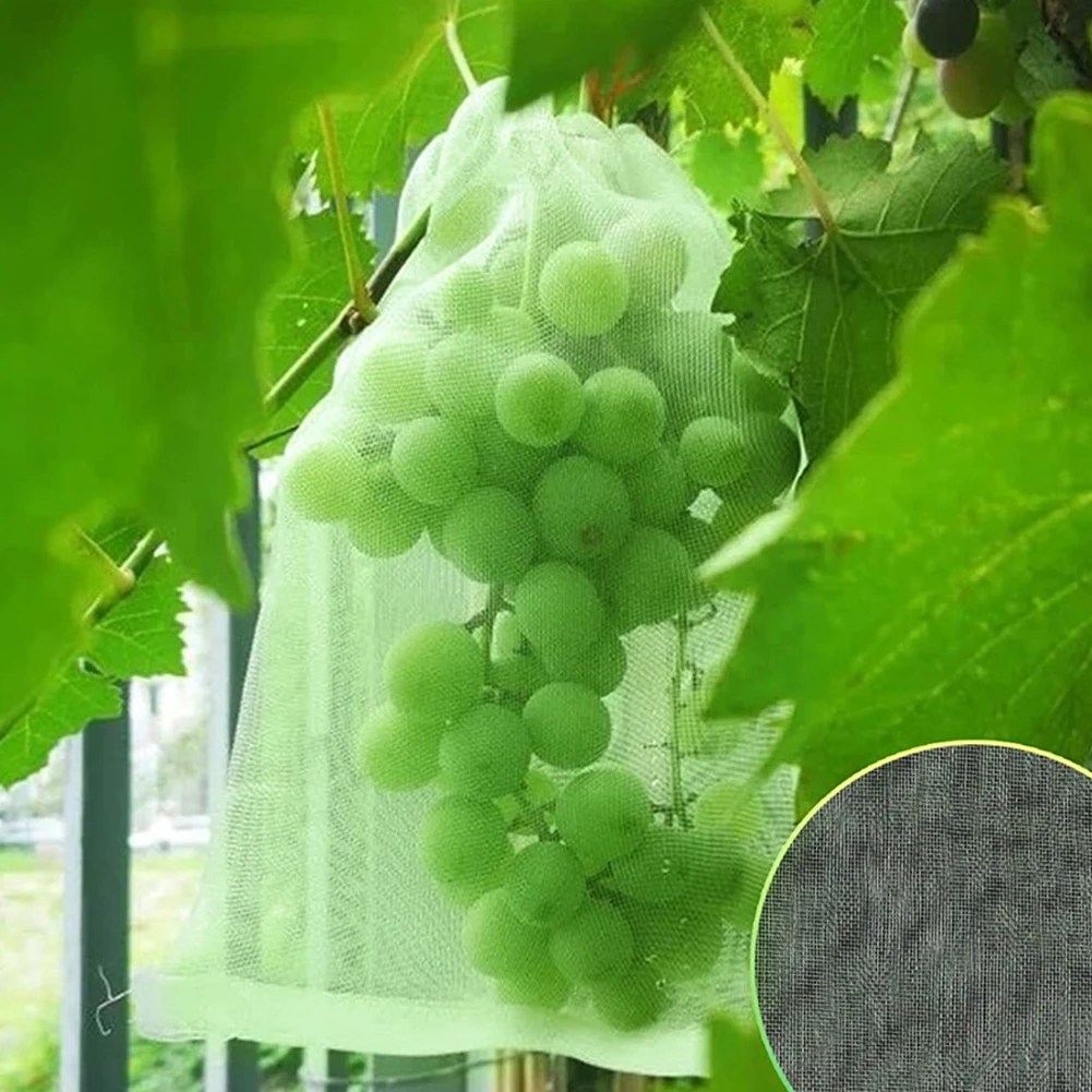 

100Pcs Green Fruit Netting Cover Drawstring Netting Pest Barrier Garden Fruit Cover Mesh Bag for Protecting Plant Fruits Flower