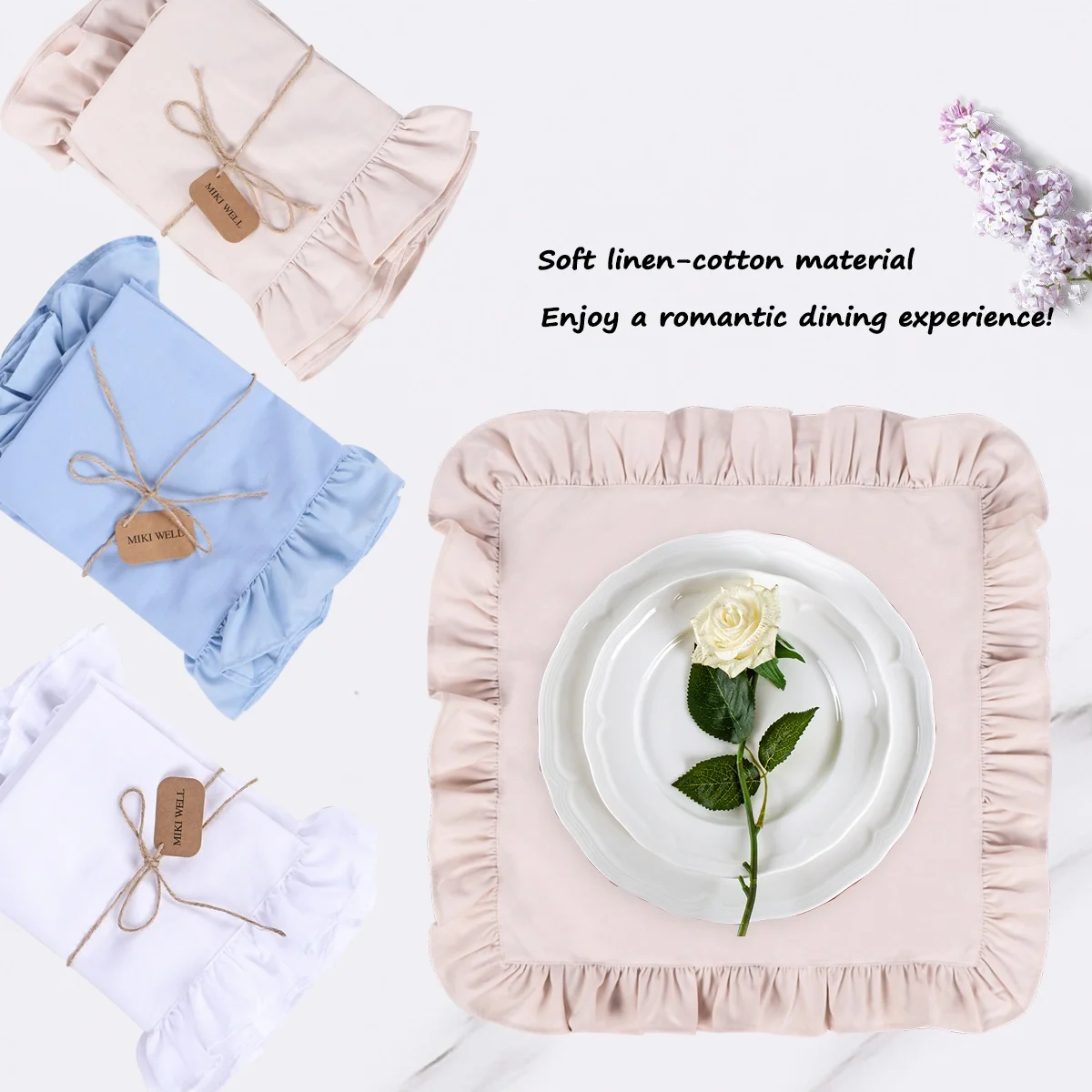 

1PC High Quality Ruffled Edge Napkin Cotton Reusable 18X18IN for Home Hotel Wedding Party Decoration