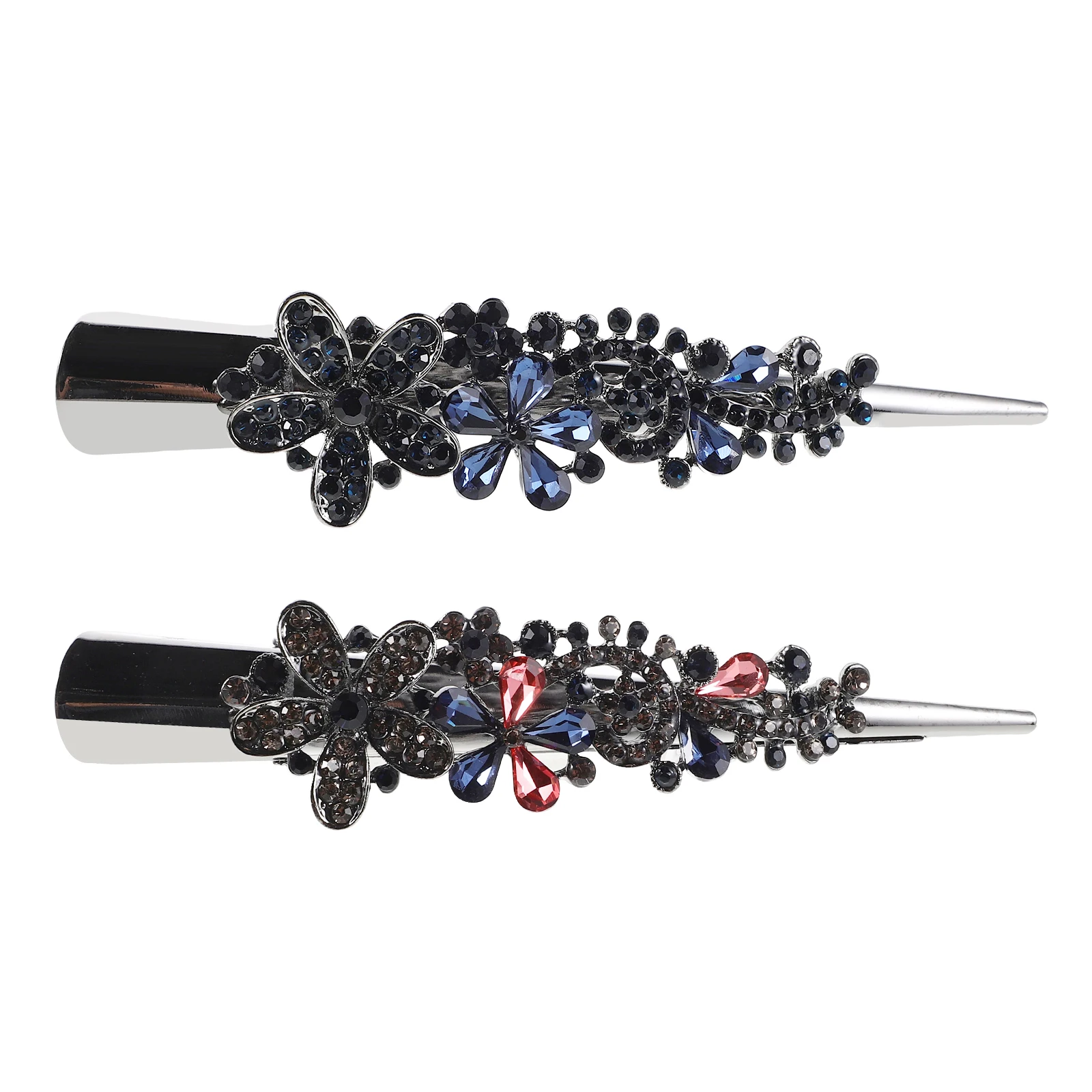 

2pcs Rhinestone Clips Crystal Floral Design Elegant Non-Slip Large Alligator Barrettes For Women Wedding Party Daily Use