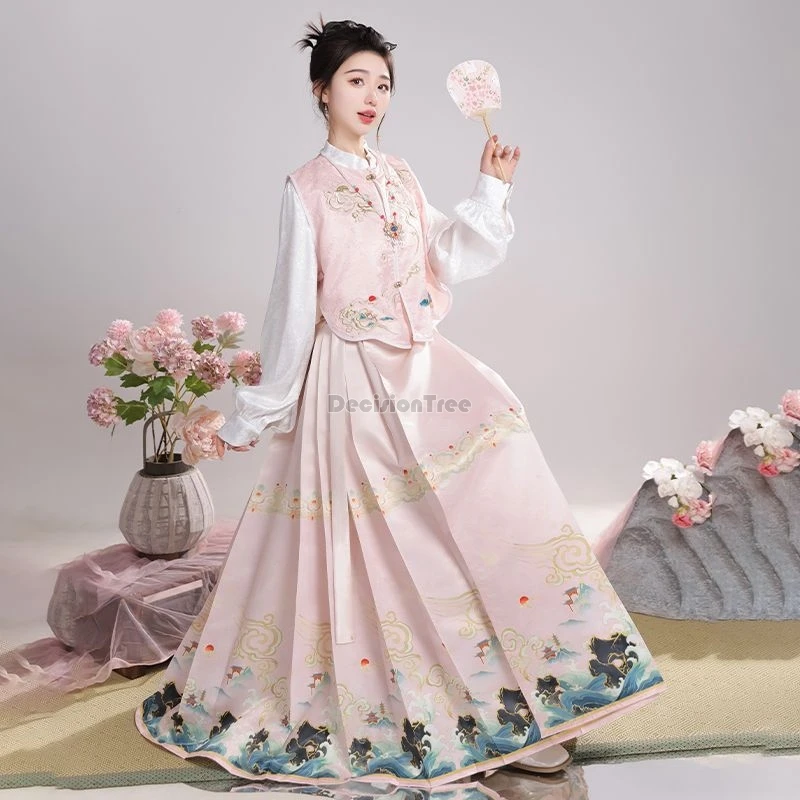 2025 sweet princess daily dainty hanfu set new chinese ming style wedding toasting attire fairy literature art horse face skirt